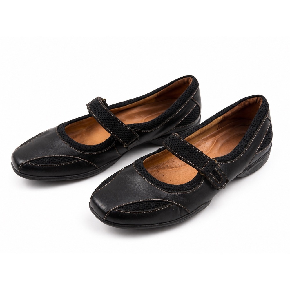 Naturalizer Black Leather Mesh Mary Jane Comfort Flats Women's Size 8M